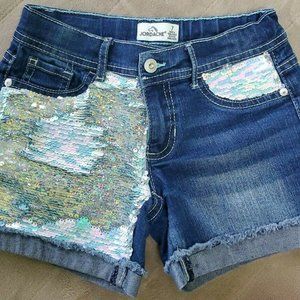 Jordache Girls Reversible Flip Sequin Roll Hem Denim Jean Shorts